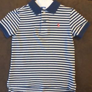 Boys navy and white striped polo